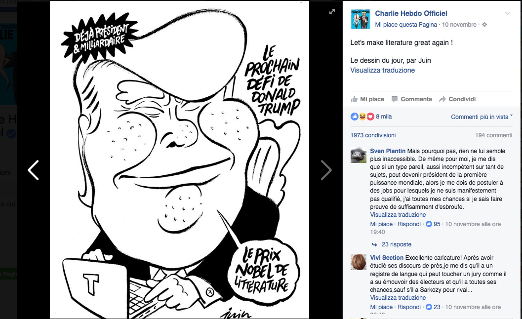 Charlie Hebdo, la copertina è dedicata a Donald Trump Charlie Hebdo, la copertina è dedicata a Donald Trump