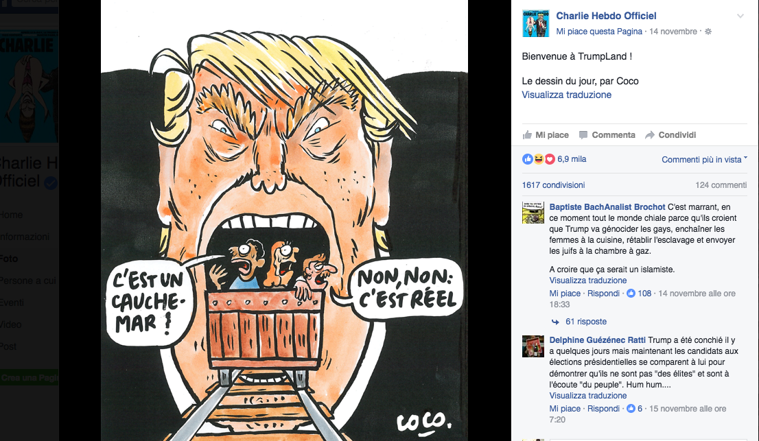 Charlie Hebdo, la copertina è dedicata a Donald Trump Charlie Hebdo, la copertina è dedicata a Donald Trump