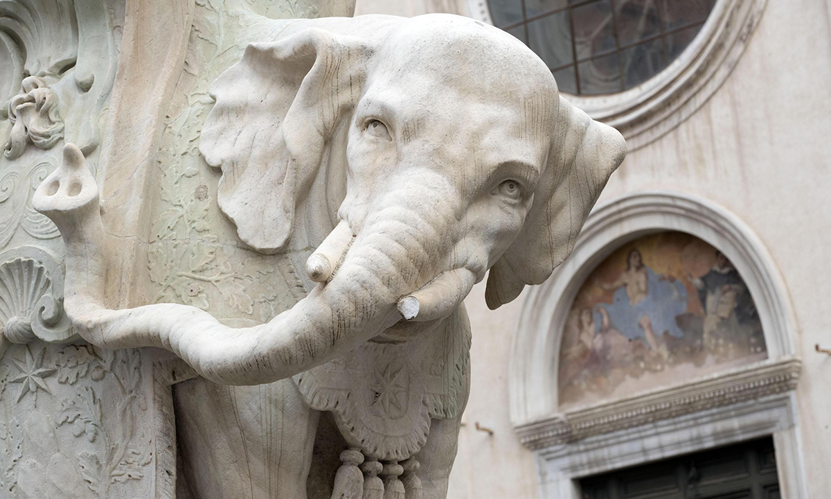 Roma, vandalizzata la statua dell’elefante in Piazza della Minerva – Foto