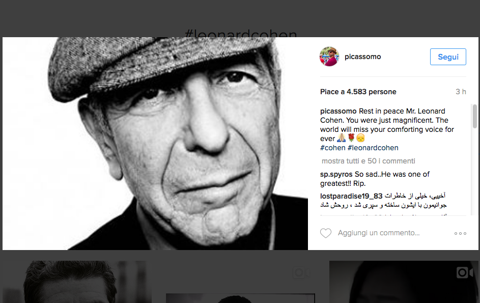 E’ morto Leonard Cohen, il cordoglio vip sui social network E’ morto Leonard Cohen, il cordoglio vip sui social network