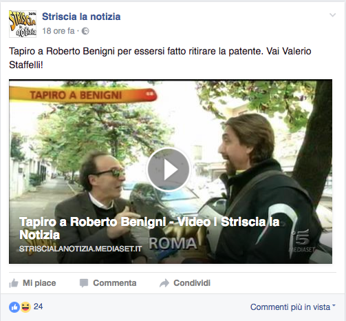 Tapiro d’oro a Roberto Benigni per il ritiro della patente Tapiro d’oro a Roberto Benigni per il ritiro della patente