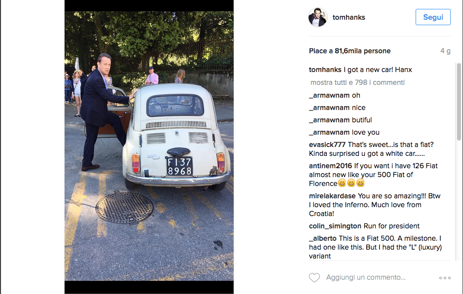 Tom Hanks e la passione italiana per le vecchie Fiat