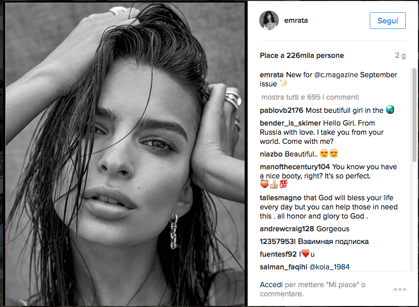 Emily Ratajkowski: un sexy scatto per festeggiare i 10 milioni di follower Emily Ratajkowski: un sexy scatto per festeggiare i 10 milioni di follower