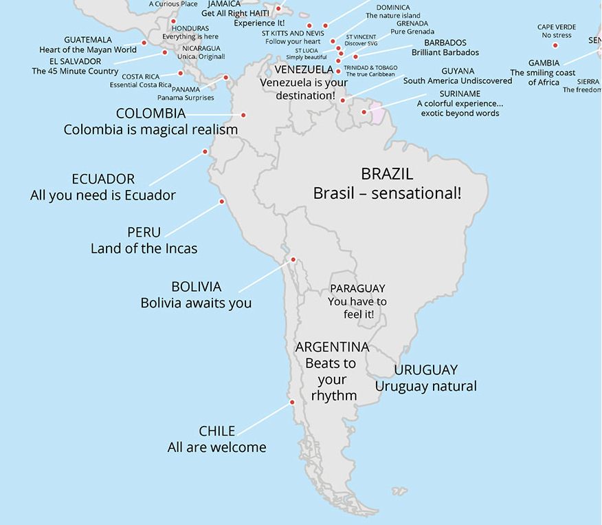Viaggi, la mappa degli slogan turistici nel mondo Viaggi, la mappa degli slogan turistici nel mondo