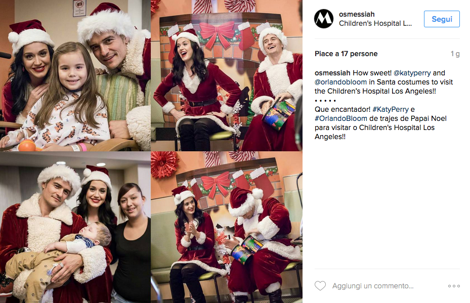 Orlando Bloom e Katy Perry in versione Babbo Natale per i bimbi malati Orlando Bloom e Katy Perry in versione Babbo Natale per i bimbi malati