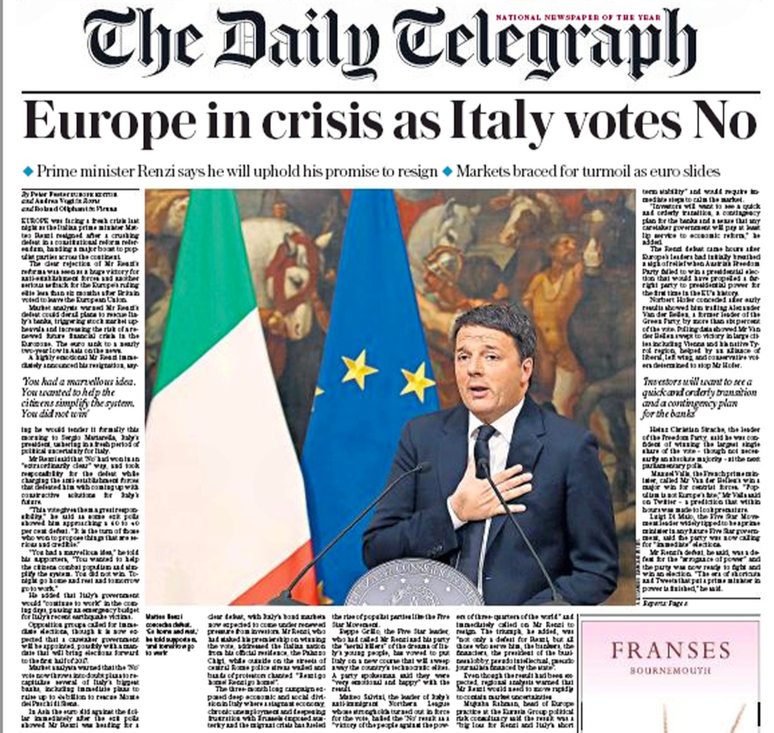 Referendum costituzionale, le dimissioni di Renzi fanno il giro del mondo Referendum costituzionale, le dimissioni di Renzi fanno il giro del mondo