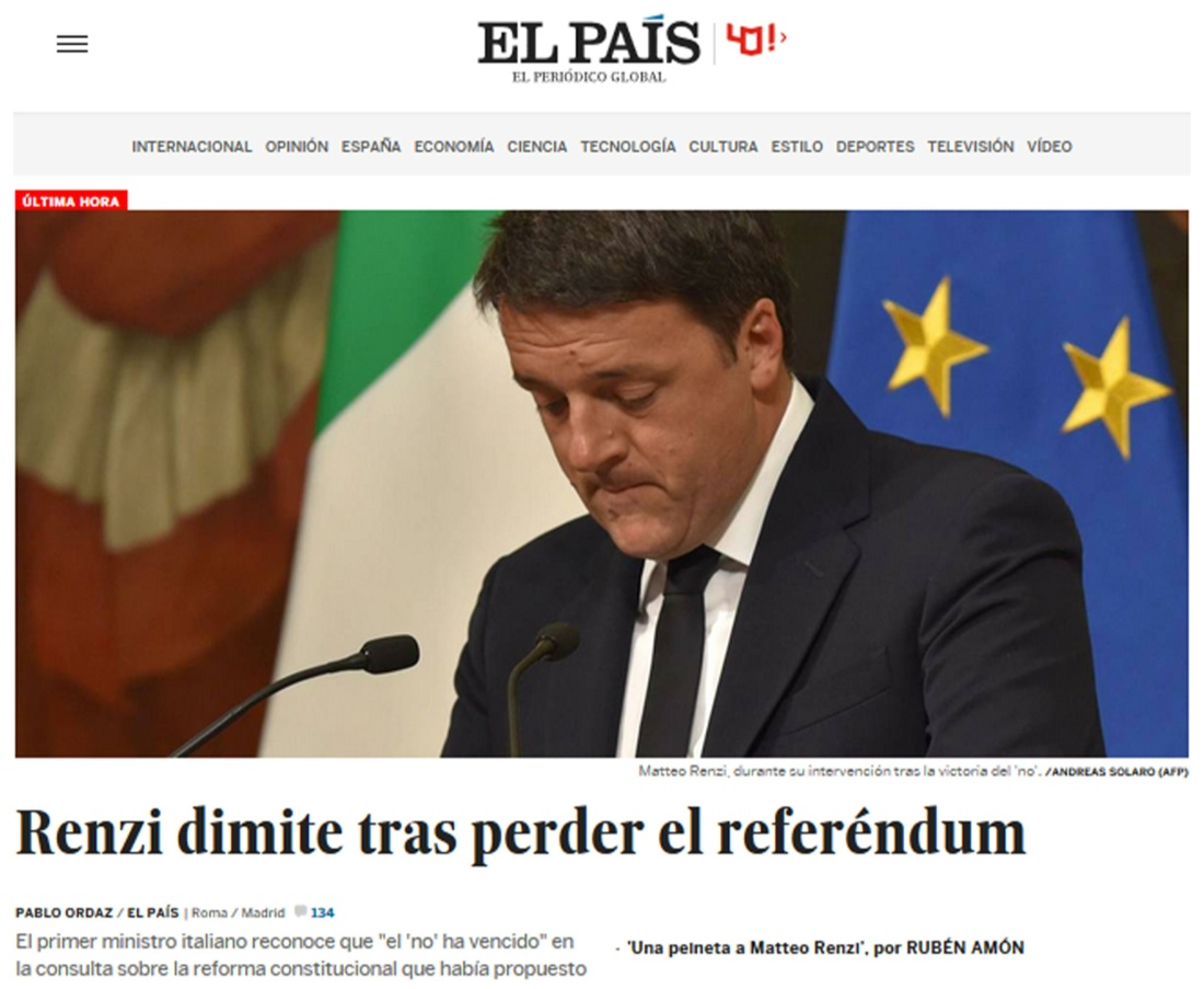 Referendum costituzionale, le dimissioni di Renzi fanno il giro del mondo Referendum costituzionale, le dimissioni di Renzi fanno il giro del mondo