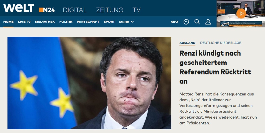 Referendum costituzionale, le dimissioni di Renzi fanno il giro del mondo Referendum costituzionale, le dimissioni di Renzi fanno il giro del mondo