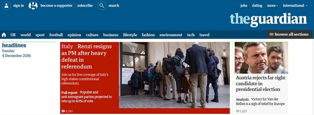 Referendum costituzionale, le dimissioni di Renzi fanno il giro del mondo Referendum costituzionale, le dimissioni di Renzi fanno il giro del mondo