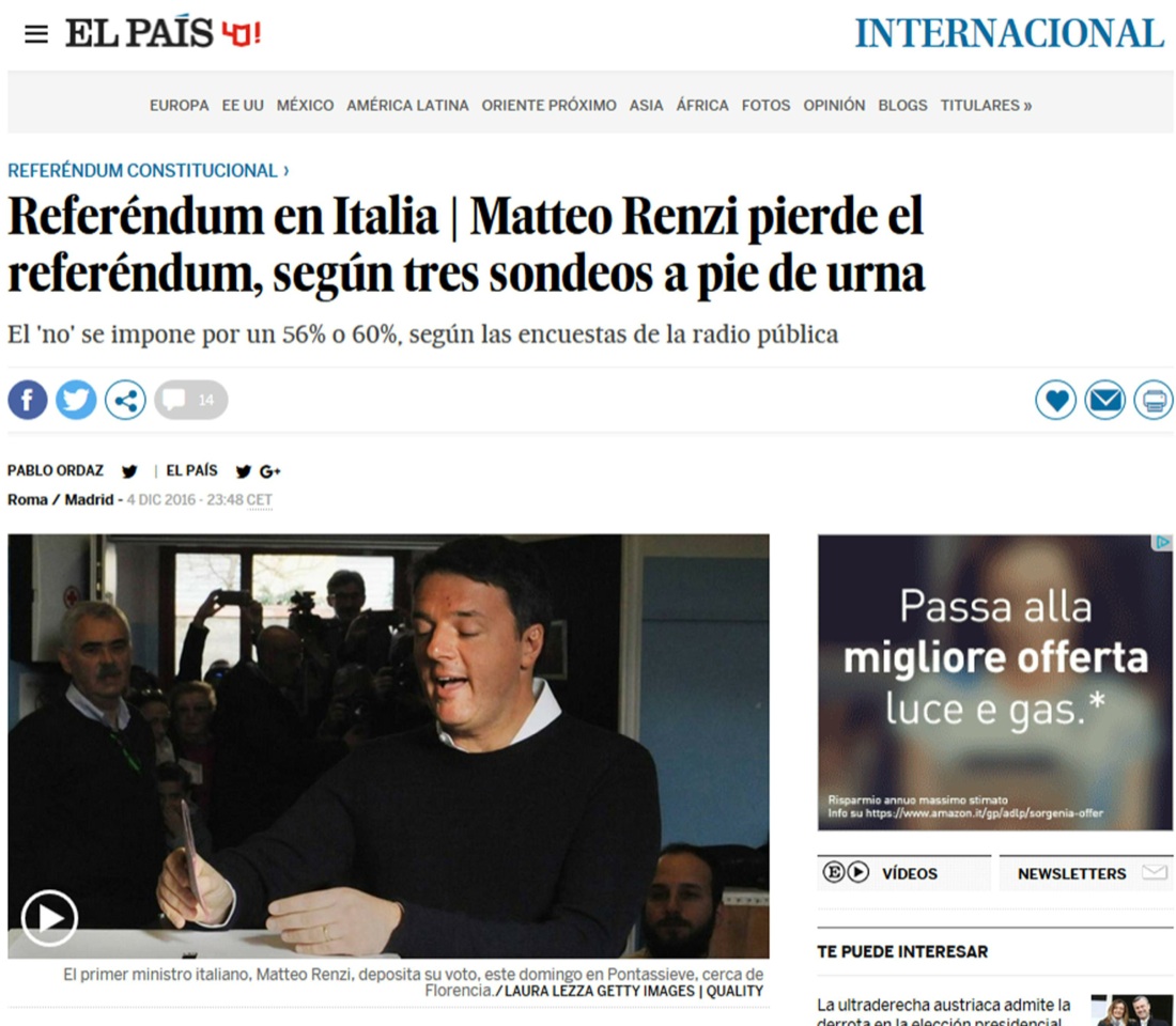 Referendum costituzionale, le dimissioni di Renzi fanno il giro del mondo Referendum costituzionale, le dimissioni di Renzi fanno il giro del mondo