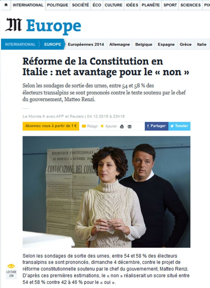 Referendum costituzionale, le dimissioni di Renzi fanno il giro del mondo Referendum costituzionale, le dimissioni di Renzi fanno il giro del mondo