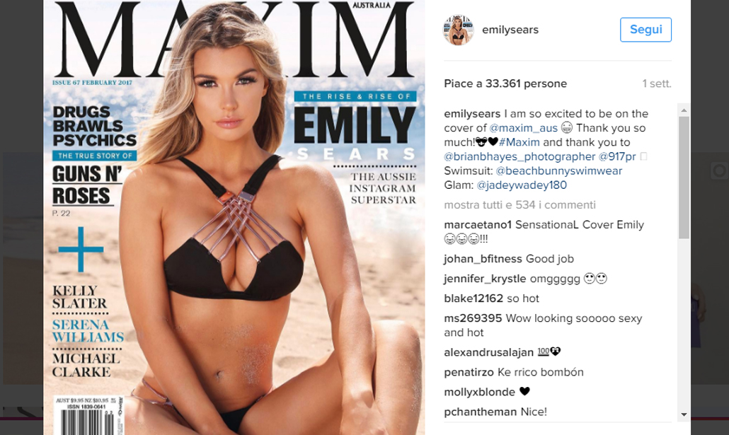 Emily Sears, la cover girl che spopola Emily Sears, la cover girl che spopola
