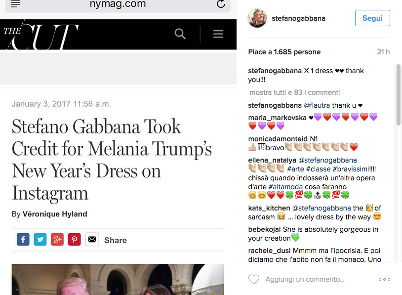 Melania Trump veste Dolce&Gabbana e scoppia la polemica social Melania Trump veste Dolce&Gabbana e scoppia la polemica social