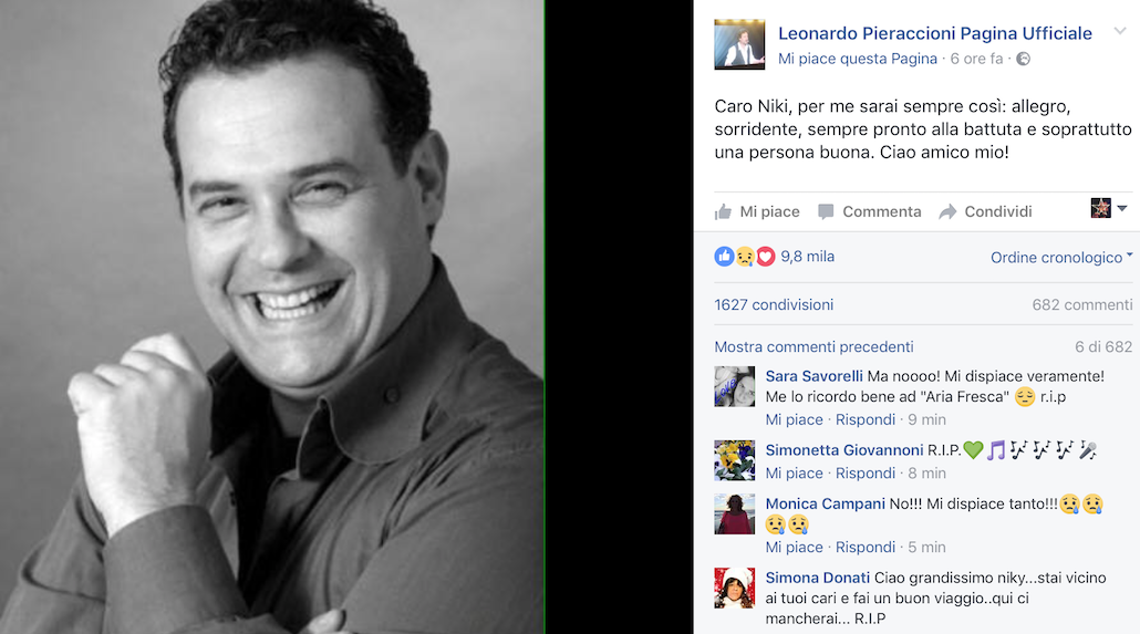 Addio Niki Giustini, è morto il comico lanciato da Carlo Conti