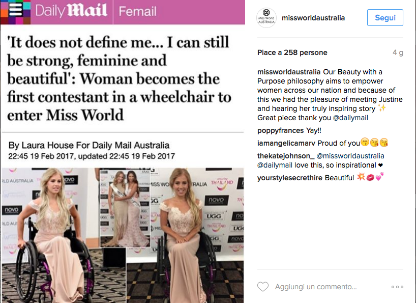 Justine Clark, la prima Miss sulla sedia a rotelle