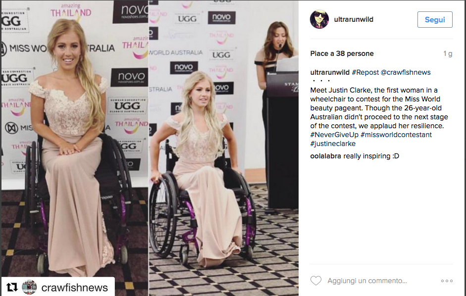 Justine Clark, la prima Miss sulla sedia a rotelle