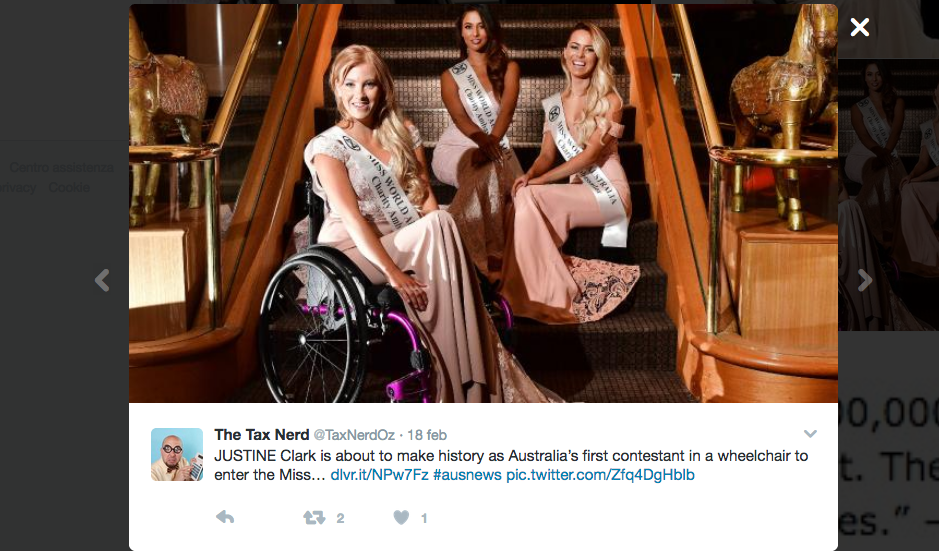 Justine Clark, la prima Miss sulla sedia a rotelle