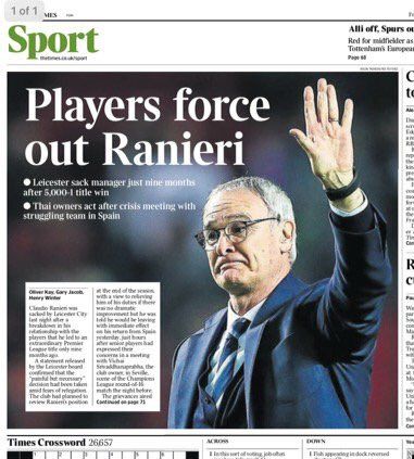 Ranieri esonerato dal Leicester: fine della favola della Premier League Ranieri esonerato dal Leicester: fine della favola della Premier League