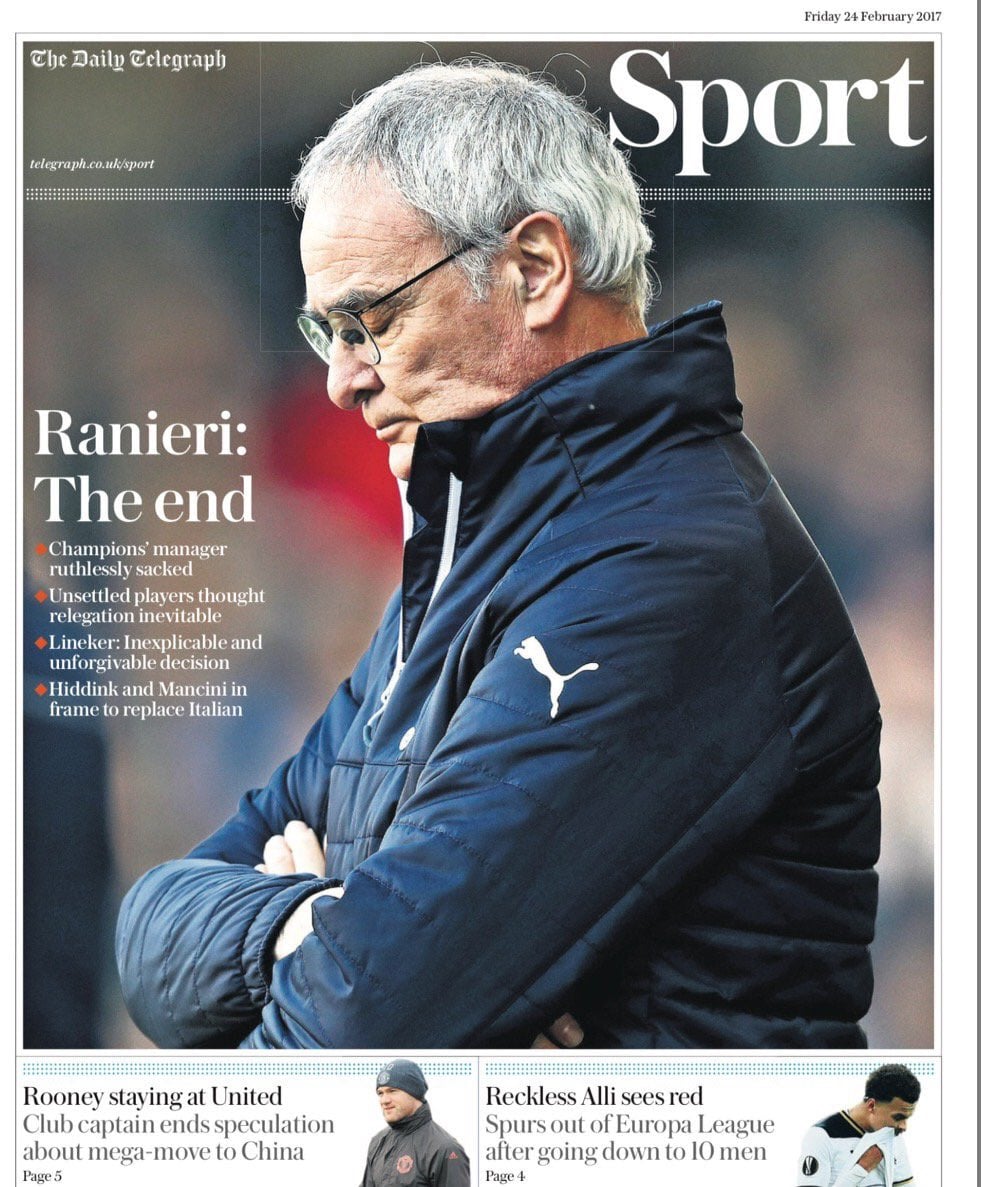 Ranieri esonerato dal Leicester: fine della favola della Premier League Ranieri esonerato dal Leicester: fine della favola della Premier League