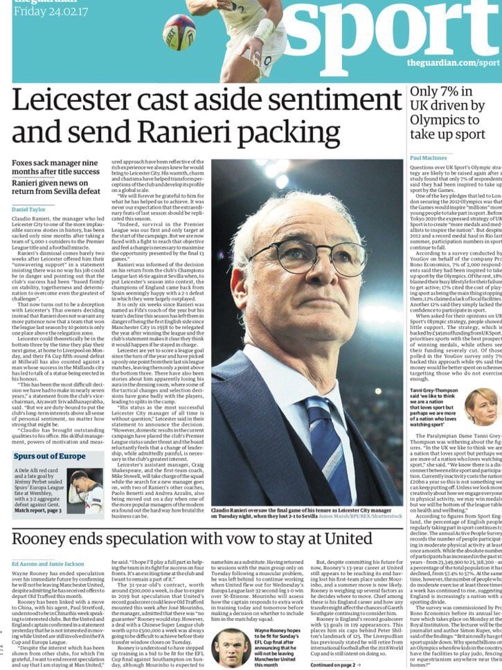 Ranieri esonerato dal Leicester: fine della favola della Premier League Ranieri esonerato dal Leicester: fine della favola della Premier League