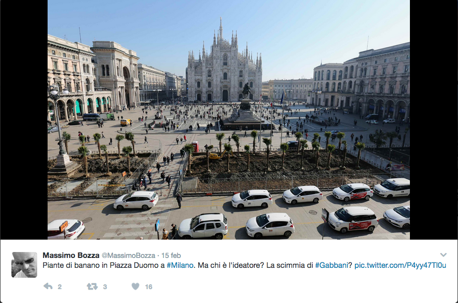 Dopo le palme, in Piazza Duomo arrivano i banani. E i social si riaccendono