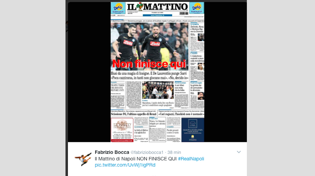 Real Madrid – Napoli 3-1: le reazioni dei tifosi sui social network Real Madrid – Napoli 3-1: le reazioni dei tifosi sui social network
