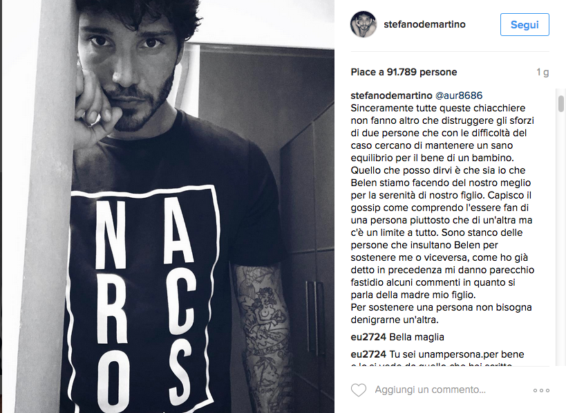 Stefano De Martino difende Belén dagli insulti social