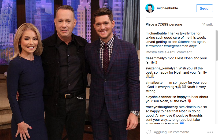 Michael Bublé: “Mio figlio Noah sta guarendo dal cancro” Michael Bublé: “Mio figlio Noah sta guarendo dal cancro”