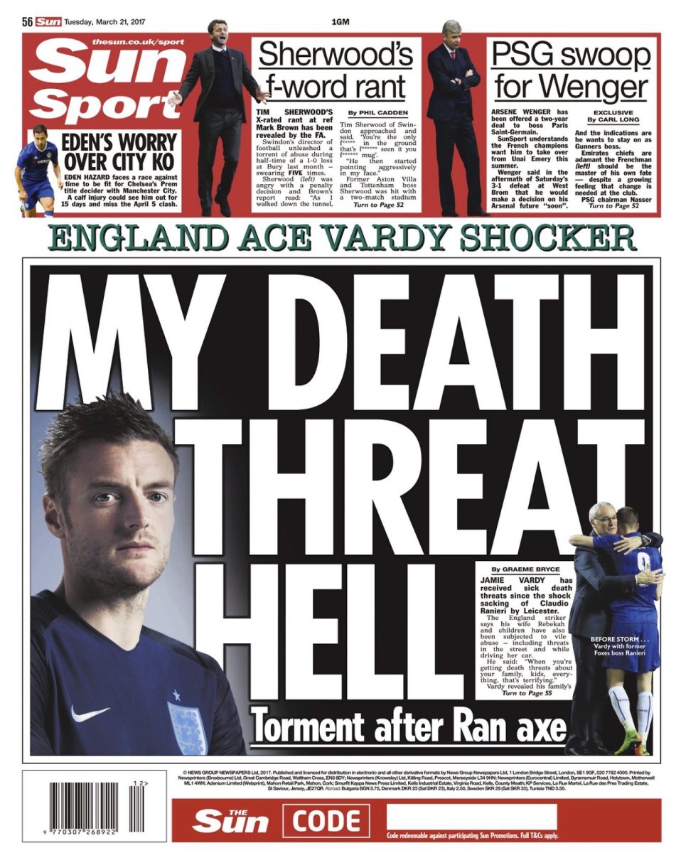 Vardy, minacce di morte dopo l’esonero di Ranieri: “Ma non l’ho tradito”