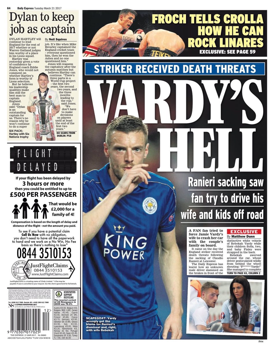 Vardy, minacce di morte dopo l’esonero di Ranieri: “Ma non l’ho tradito”