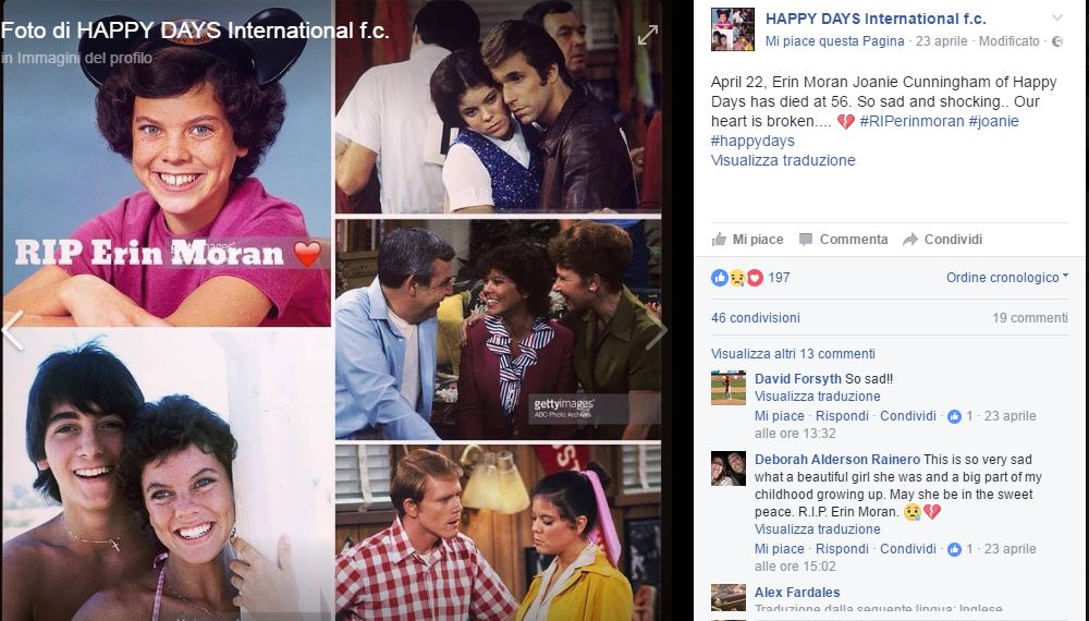 Il marito di Erin Moran svela la causa della morte di “Sottiletta” Il marito di Erin Moran svela la causa della morte di “Sottiletta”