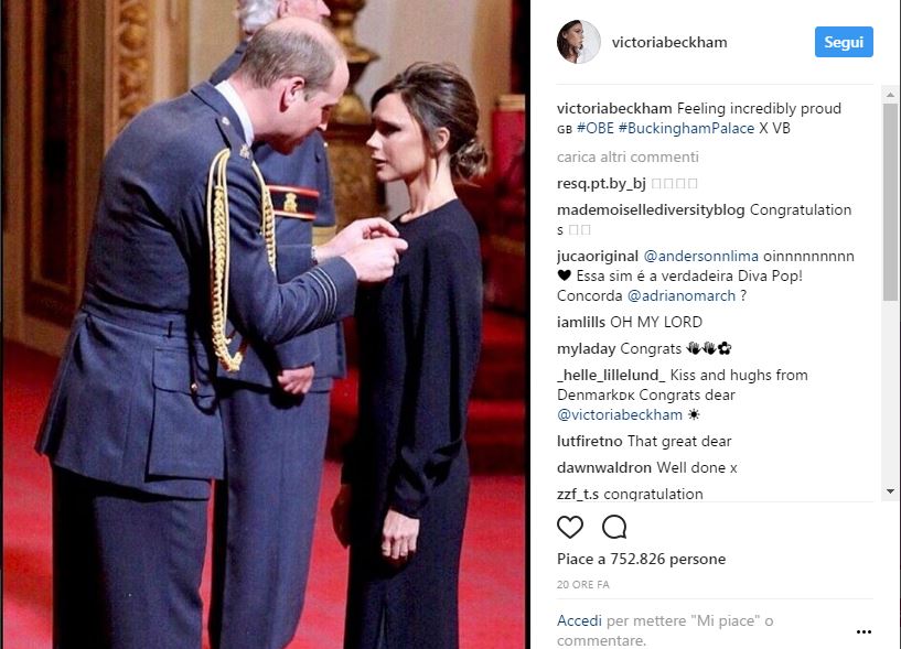 Una medaglia d’onore per Victoria Beckham