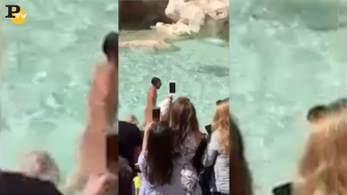 Uomo nudo ed il bagno nella Fontana di Trevi | video