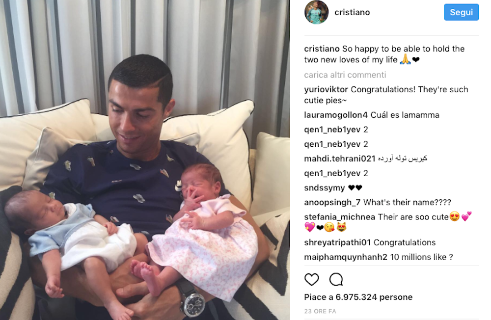 Cristiano Ronaldo, la prima foto dei due gemelli