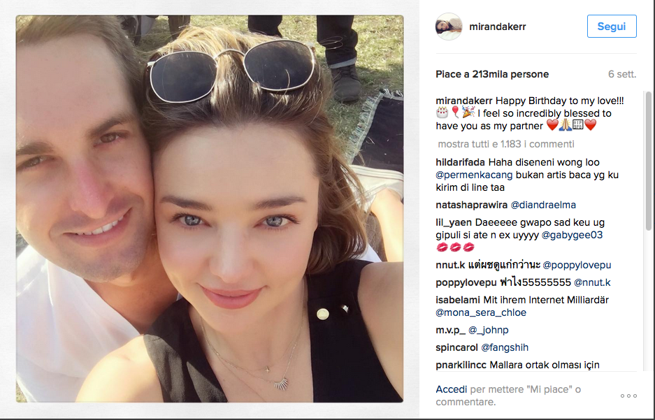 Miranda Kerr, nozze segrete con Mr. Snapchat Evan Spiegel Miranda Kerr, nozze segrete con Mr. Snapchat Evan Spiegel