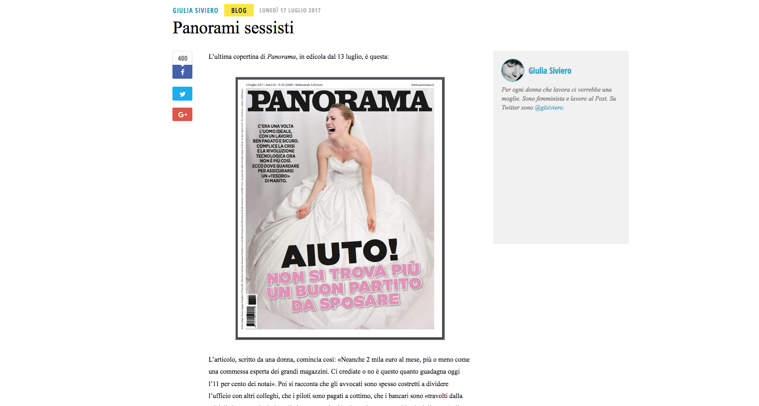 La copertina di Panorama sessista? Ma fateci il piacere…