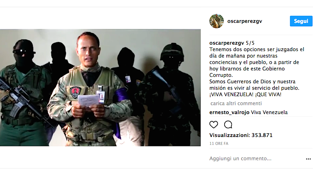 Venezuela: nuovo video di Perez, il poliziotto dell’attacco alla Corte Suprema Venezuela: nuovo video di Perez, il poliziotto dell’attacco alla Corte Suprema