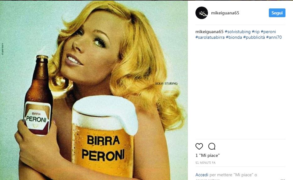 Chi era Solvi Stubing la “bionda” della birra Peroni