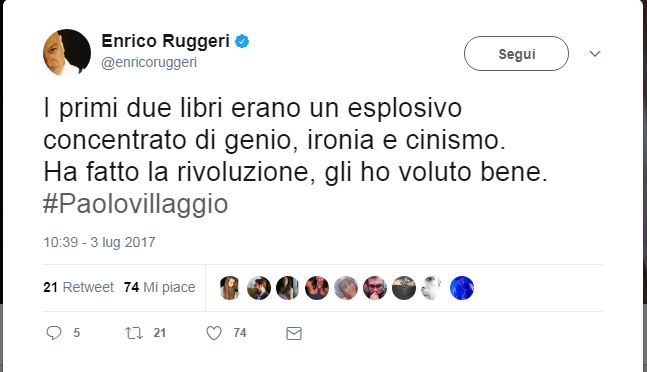 Paolo Villaggio, l’addio social di amici e colleghi Paolo Villaggio, l’addio social di amici e colleghi