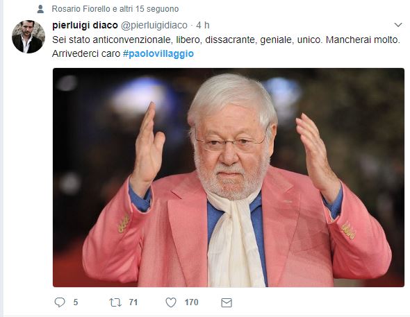 Paolo Villaggio, l’addio social di amici e colleghi Paolo Villaggio, l’addio social di amici e colleghi