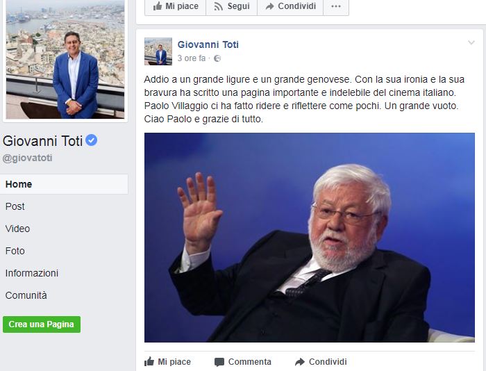 Paolo Villaggio, l’addio social di amici e colleghi Paolo Villaggio, l’addio social di amici e colleghi