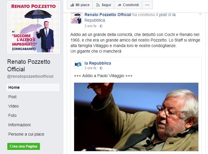 Paolo Villaggio, l’addio social di amici e colleghi Paolo Villaggio, l’addio social di amici e colleghi