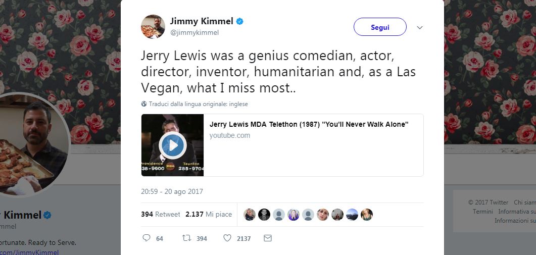 Hollywood (e non solo) piange la morte di Jerry Lewis