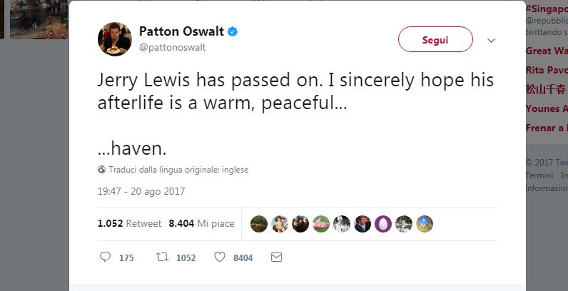 Hollywood (e non solo) piange la morte di Jerry Lewis