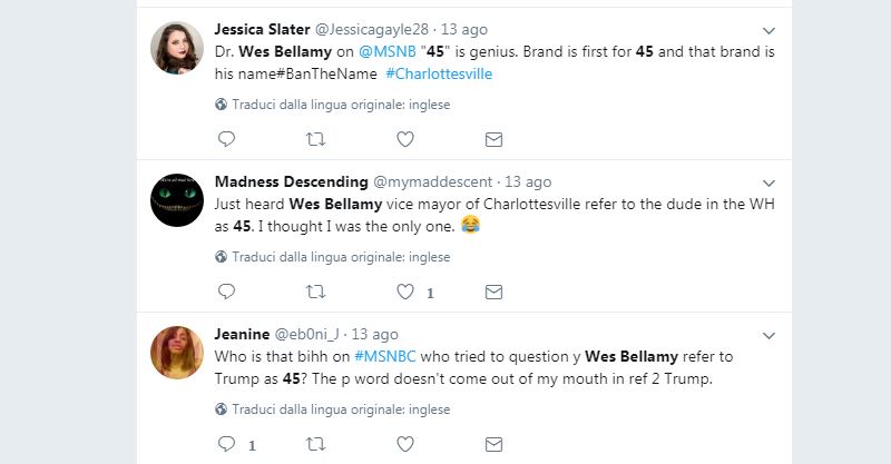 Donald Trump, la protesta social contro il Presidente passa anche per #45