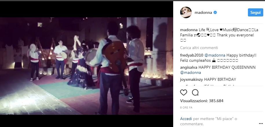 Compleanno all’italiana per Madonna