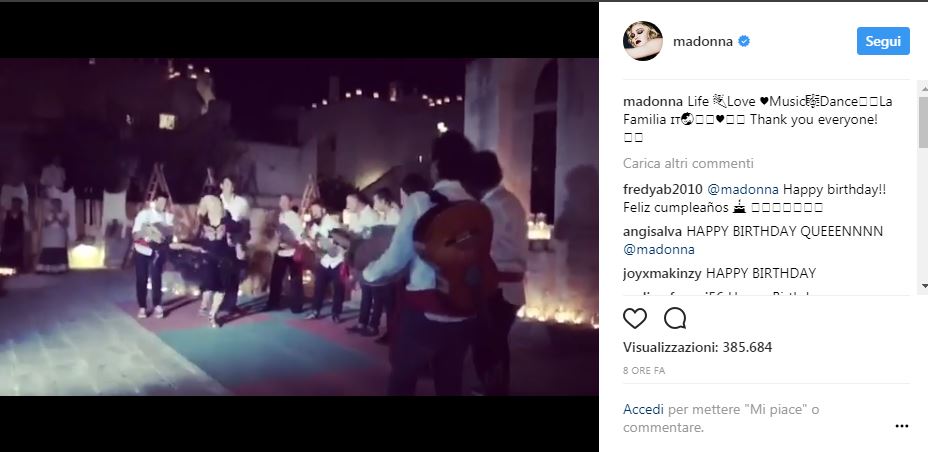 Compleanno all’italiana per Madonna