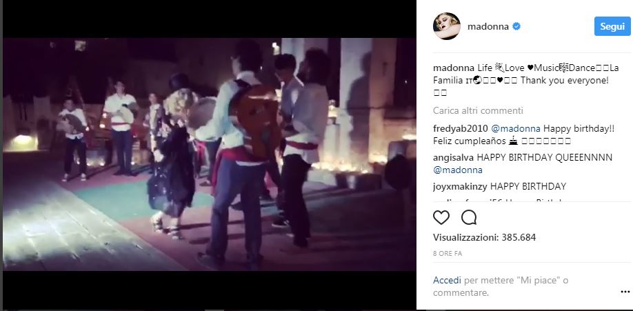 Compleanno all’italiana per Madonna