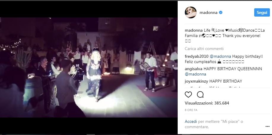 Compleanno all’italiana per Madonna