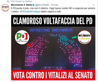 Vitalizi: il Pd, il M5s e la lite sulla richiesta d’urgenza